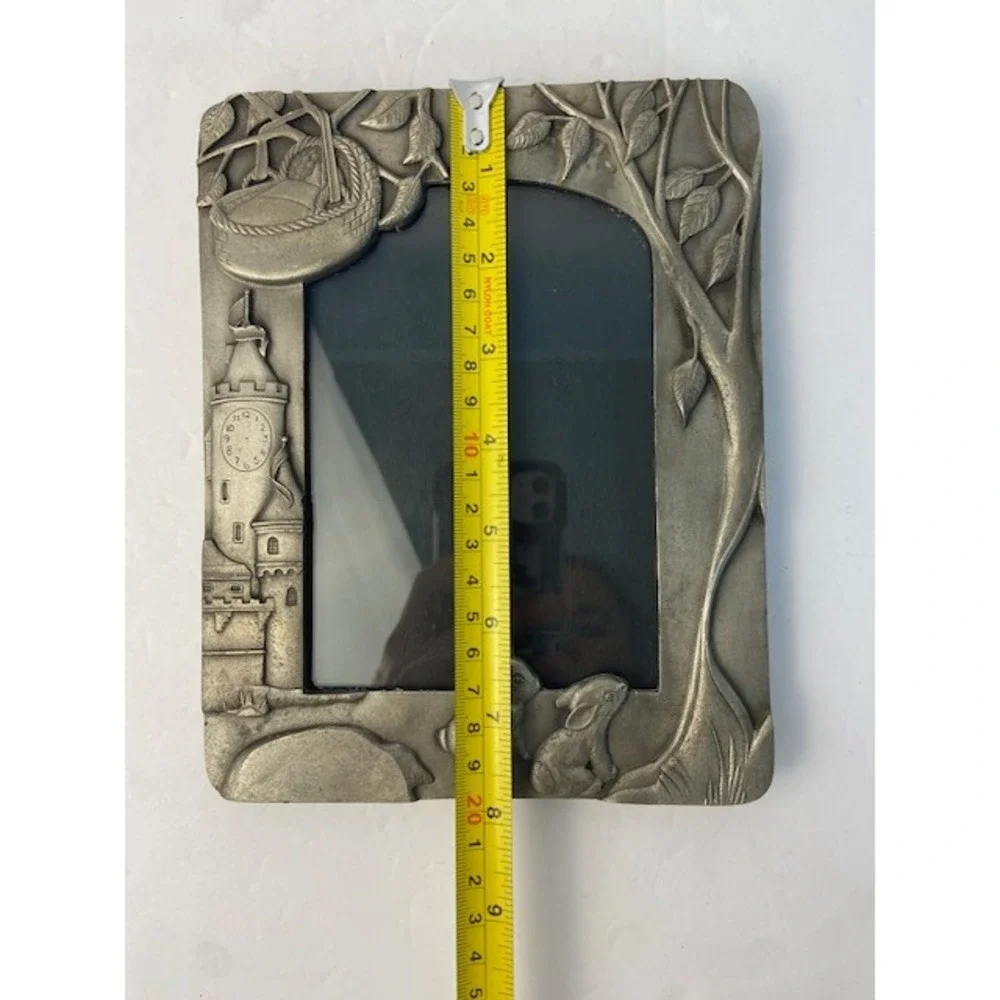 Kirk Stieff Pewter Nursery Picture Frame Rock-a-Bye Baby Bunnies Castle 7x5.5